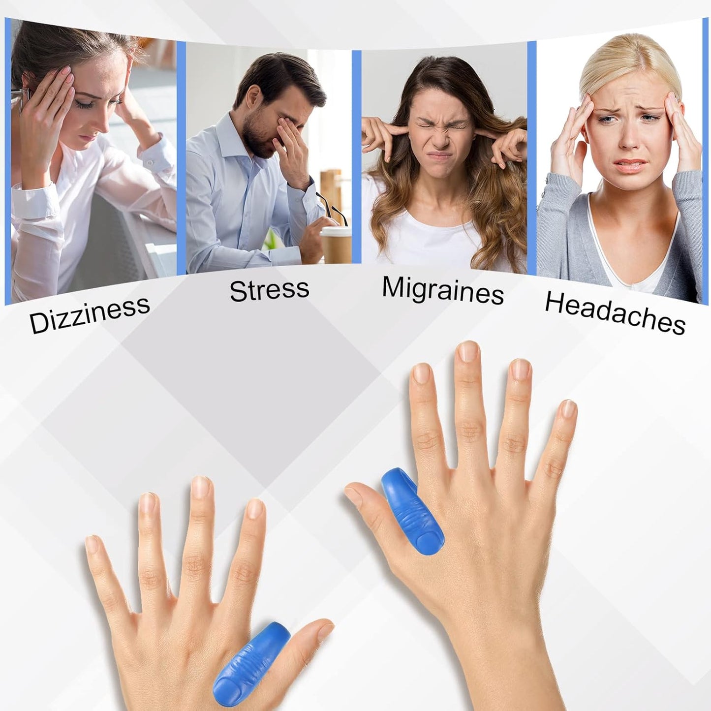8-Piece Acupressure Hand Pressure Point Clips for Migraine Relief and Headache Management (Green, Blue)